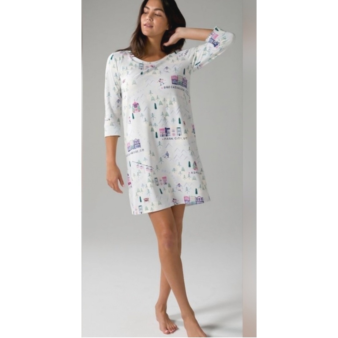 Nwt Soma Ski Lodge Printed Nightgown 3/4 Sleeve Women's Size S